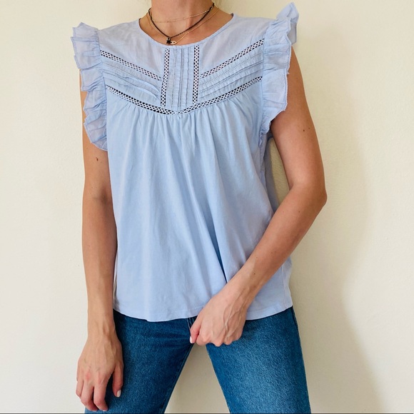 J.Crew Point Sur Eyelet Flutter Sleeve Top - Picture 2 of 7